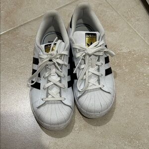 Adidas Kids White Sneakers with Black Stripes